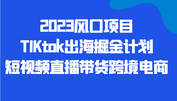 2023风口项目TIKtok出海掘金计划短视频直播带货跨境电商-讯领网创