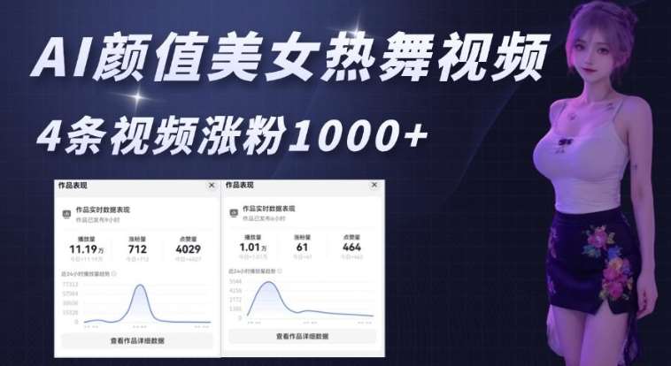 AI颜值美女热舞视频，4条视频涨粉1000+，实测6分钟一条-讯领网创