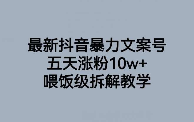 最新抖音暴力文案号，五天涨粉10w+，喂饭级拆解教学-讯领网创
