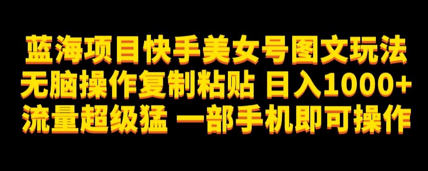 蓝海项目快手美女号图文玩法，无脑操作复制粘贴，日入1000+流量超级猛一部手机即可操作【揭秘】-讯领网创