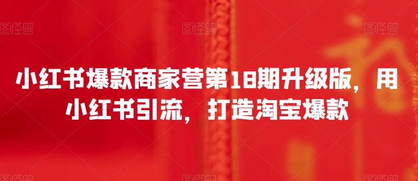 小红书爆款商家营第18期升级版，用小红书引流，打造淘宝爆款-讯领网创