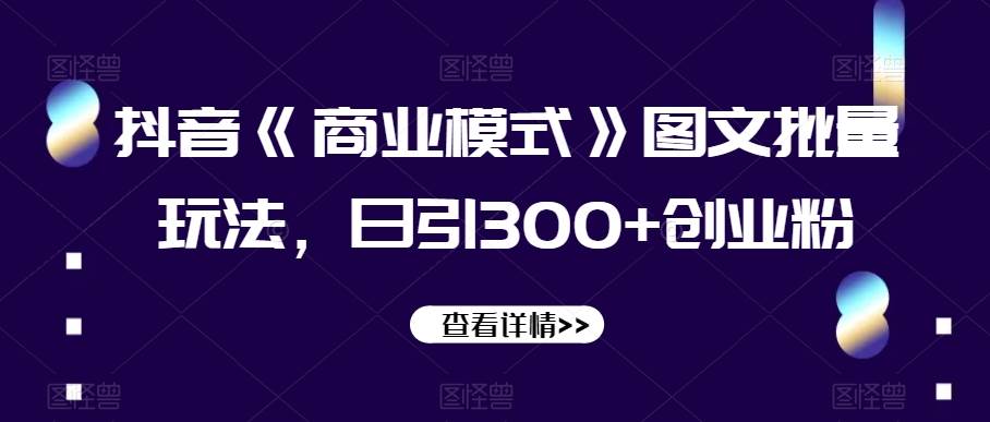 抖音《商业模式》图文批量玩法，日引300+创业粉【揭秘】-讯领网创