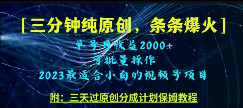 三分钟制作视频号纯原创，条条爆款，轻松月入过万【揭秘】-讯领网创
