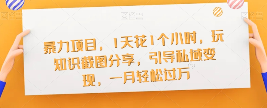 暴力项目，1天花1个小时，玩知识截图分享，引导私域变现，一月轻松过万【截图】-讯领网创