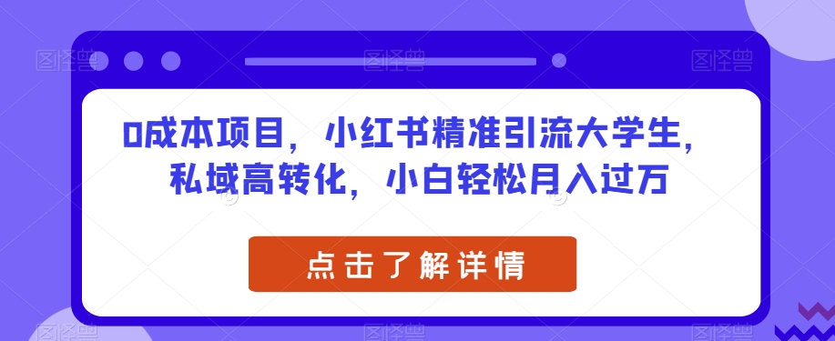 0成本项目，小红书精准引流大学生，私域高转化，小白轻松月入过万【揭秘】-讯领网创