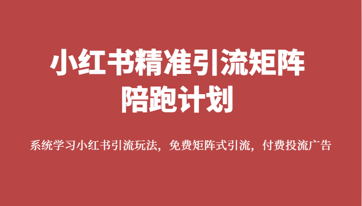 小红书精准引流矩阵陪跑计划，系统学习小红书引流玩法，免费矩阵式引流，付费投流广告-讯领网创