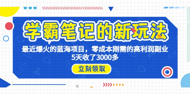 学霸笔记新玩法，最近爆火的蓝海项目，0成本高利润副业，5天收了3000多-讯领网创