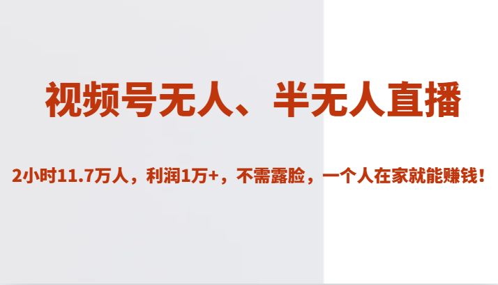 视频号无人、半无人直播2小时11.7万人，利润1万+，不需露脸，一个人在家就能赚钱！-讯领网创