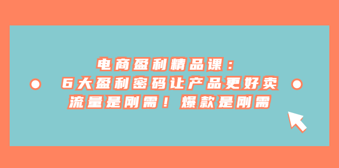 电商盈利精品课：6大盈利 密码让产品更好卖，流量是刚需！爆款是刚需-讯领网创