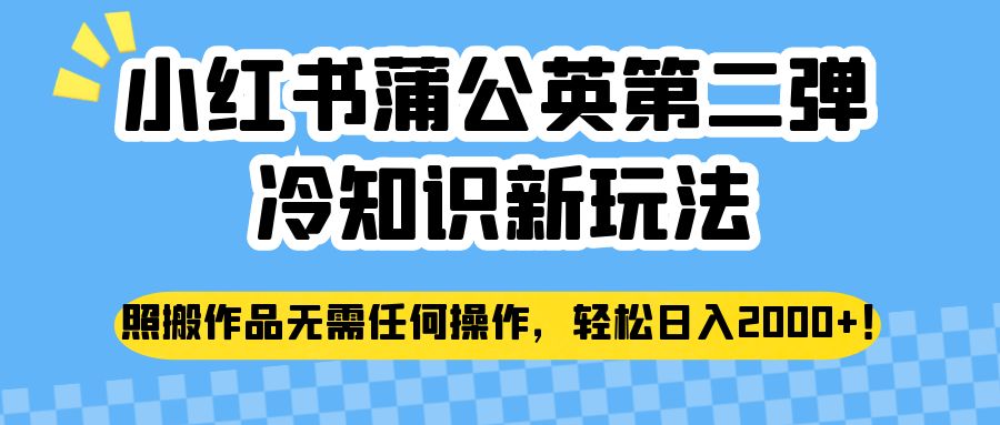 小红书蒲公英第二弹冷知识新玩法，照搬作品无需任何操作，轻松日入2000+！-讯领网创