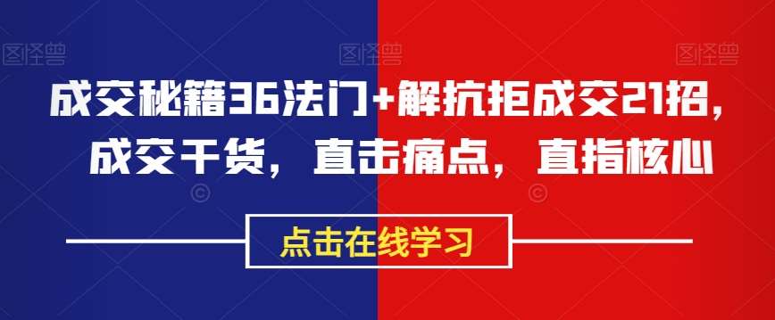 成交秘籍36法门+解抗拒成交21招，成交干货，直击痛点，直指核心-讯领网创