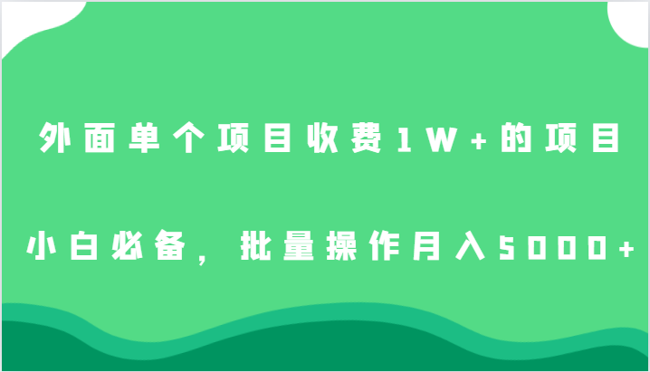 外面单个项目收费1W+的项目，小白必备，批量操作月入5000+-讯领网创