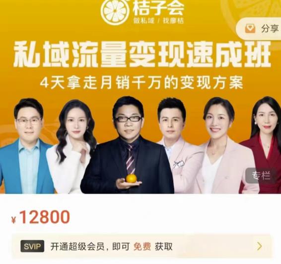 桔子会·私域流量变现速成班，4天拿走月销千万的变现方案 价值12800元-讯领网创