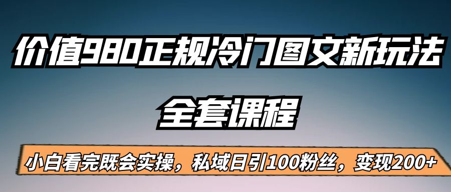 外面卖980的正规冷门图文新玩法，私域日引100粉丝，变现200+-讯领网创