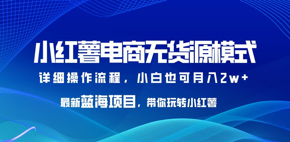 小红薯电商无货源模式，最新蓝海项目，带你玩转小红薯，小白也可月入2w+【揭秘】-讯领网创