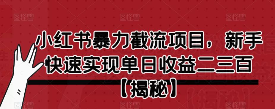 小红书暴力截流项目，新手快速实现单日收益二三百【仅揭秘】-62网赚