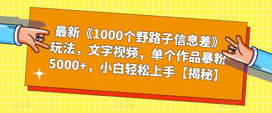 最新《1000个野路子信息差》玩法，文字视频，单个作品暴粉5000+，小白轻松上手【揭秘】-讯领网创