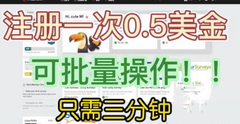 国外项目注册一次0.5美金，只需三分钟无脑操作，可批量同时放大操作，小白工作室福利【揭秘】-讯领网创