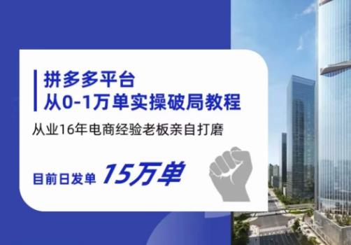 拼多多从0-1万单实操破局教程，从业16年电商经验打磨，目前日发单15万单-讯领网创