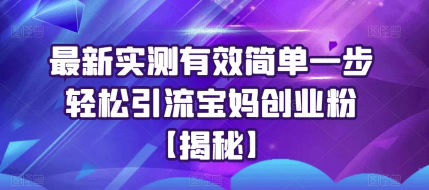 最新实测有效简单一步轻松引流宝妈创业粉【揭秘】-讯领网创