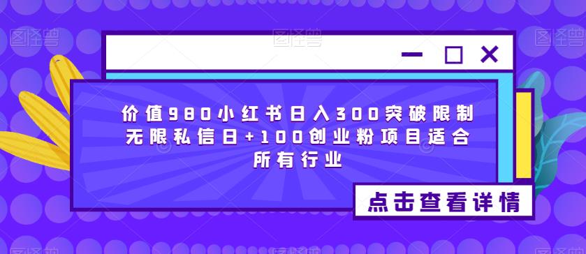 价值980小红书日入300突破限制无限私信日+100创业粉项目适合所有行业-讯领网创