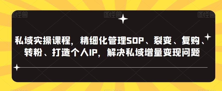 私域实操课程，精细化管理SOP、裂变、复购、转粉、打造个人IP，解决私域增量变现问题-讯领网创