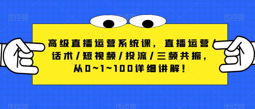 高级直播运营系统课，直播运营/话术/短视频/投流/三频共振，从0~1~100详细讲解！-讯领网创