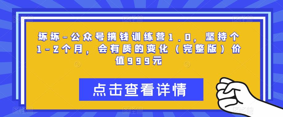 坏坏-公众号搞钱训练营1.0，坚持个1-2个月，会有质的变化（完整版）价值999元-讯领网创