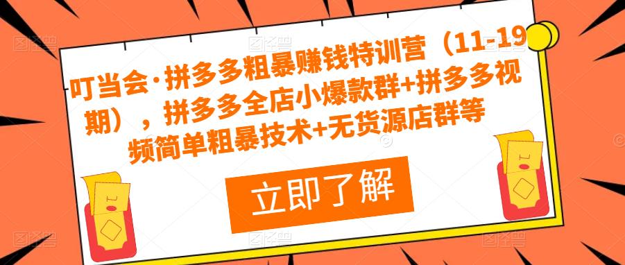 叮当会·拼多多粗暴赚钱特训营，拼多多全店小爆款群+拼多多视频简单粗暴技术+无货源店群等-讯领网创