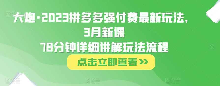 大炮·2023拼多多强付费最新玩法，3月新课​78分钟详细讲解玩法流程-讯领网创