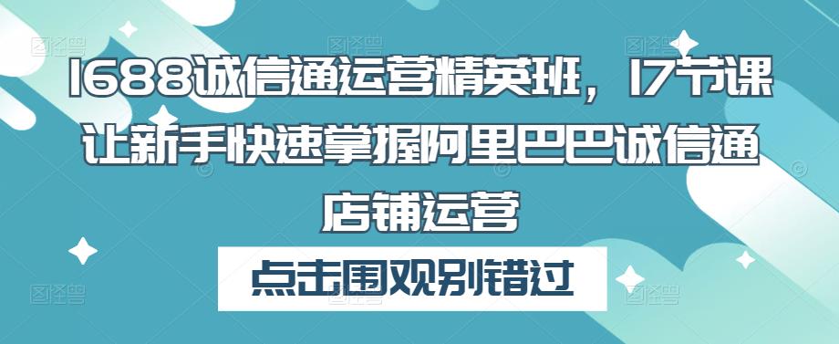 1688诚信通运营精英班，17节课让新手快速掌握阿里巴巴诚信通店铺运营-讯领网创