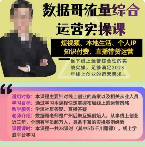 数据哥流量综合运营实操课：短视频、本地生活、个人IP知识付费、直播带货运营-讯领网创