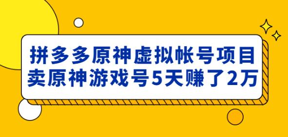 外面卖2980的拼多多原神虚拟帐号项目：卖原神游戏号5天赚了2万-讯领网创