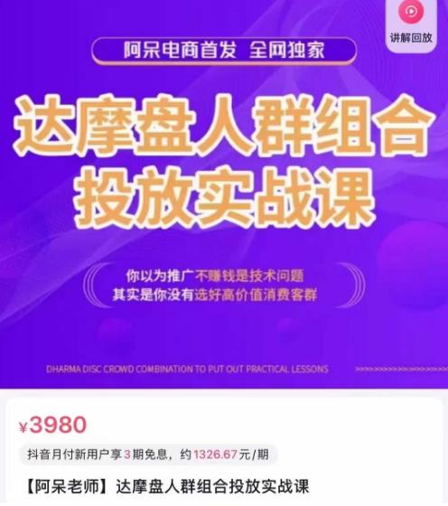 阿呆电商·达摩盘人群组合投放实战课，你以为推广不赚钱是技术问题，其实是你没有选好高价值消费客群-讯领网创