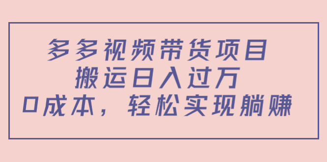 多多视频带货项目，搬运日入过万，0成本，轻松实现躺赚（教程+软件）-讯领网创