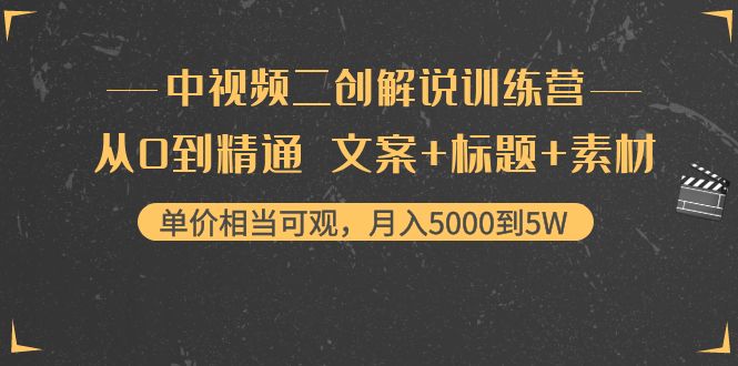 中视频二创解说训练营：从0到精通 文案+标题+素材、月入5000到5W-讯领网创