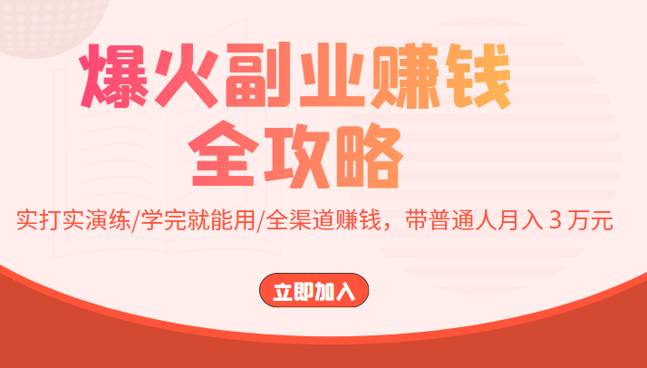 爆火副业赚钱全攻略：实打实演练/学完就能用/全渠道赚钱，带普通人月入３万元-讯领网创