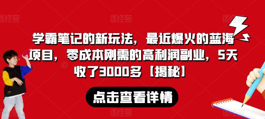 学霸笔记的新玩法，最近爆火的蓝海项目，零成本刚需的高利润副业，5天收了3000多【揭秘】-讯领网创