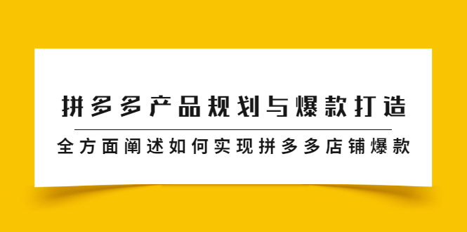 拼多多产品规划与爆款打造，全方面阐述如何实现拼多多店铺爆款-讯领网创