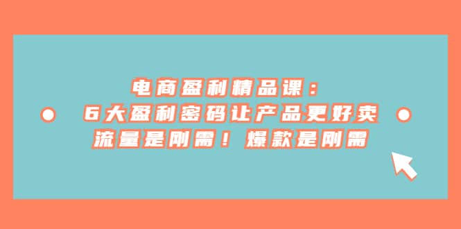 电商 盈利精品课：6大盈利 密码让产品更好卖，流量是刚需！爆款是刚需-讯领网创
