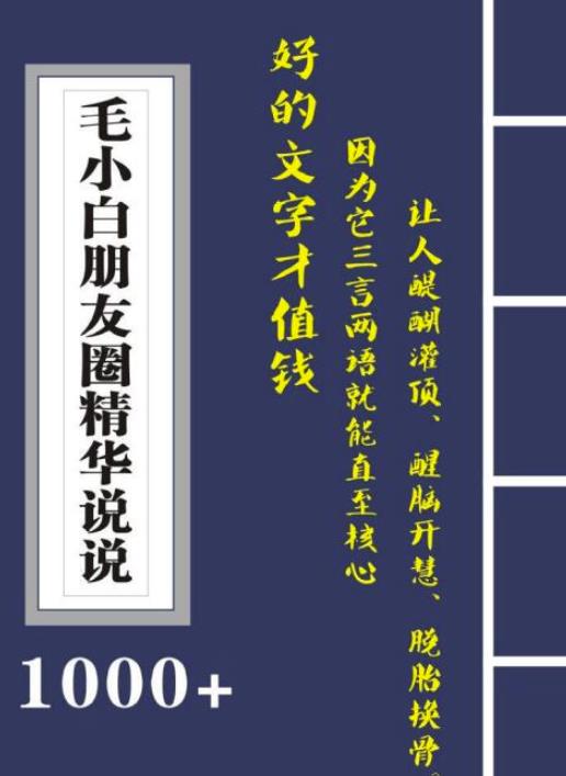 毛小白内容合集《朋友圈说说精华1000+》好的文字才值钱（第1部+2部）-讯领网创