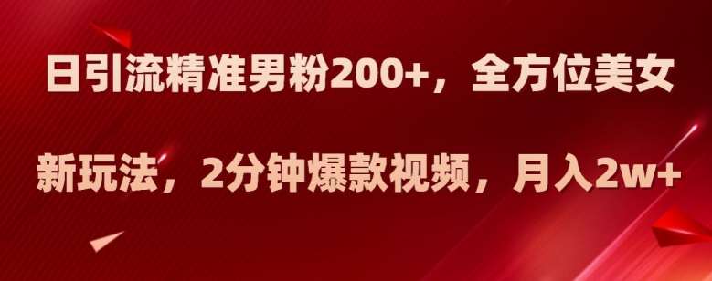 日引流精准男粉200+，全方位美女新玩法，2分钟爆款视频，月入2w+【揭秘】-讯领网创