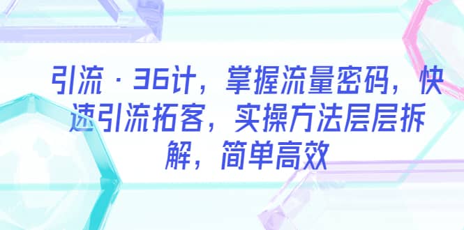 引流·36计，掌握流量密码，快速引流拓客，实操方法层层拆解，简单高效-讯领网创