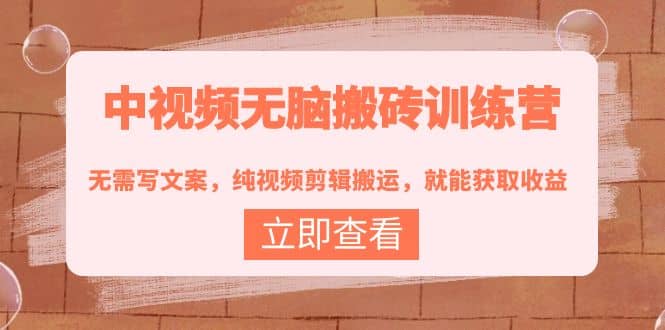 中视频无脑搬砖训练营：无需写文案，纯视频剪辑搬运，就能获取收益-讯领网创