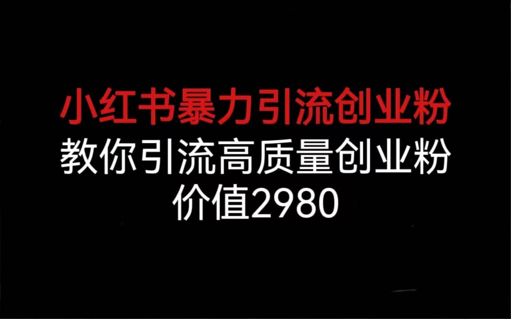 小红书暴力引流创业粉，教你引流高质量创业粉，价值2980-讯领网创