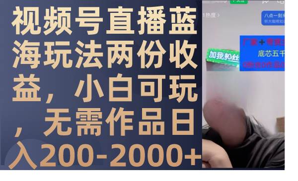 （7635期）视频号直播蓝海玩法两份收益，小白可玩，无需作品日入200-2000+-讯领网创