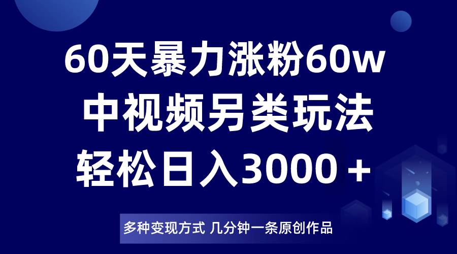 60天暴力涨粉60W，中视频另类玩法，日入3000＋，几分钟一条原创作品多种变现方式-讯领网创