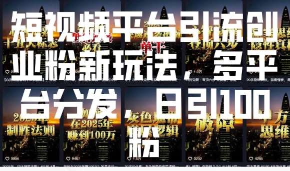 短视频平台引流创业粉新玩法，多平台分发，日引100粉-讯领网创