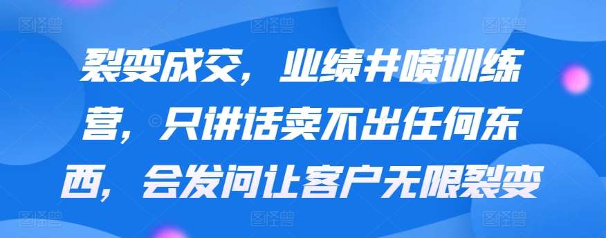 裂变成交，业绩井喷训练营，只讲话卖不出任何东西，会发问让客户无限裂变-讯领网创