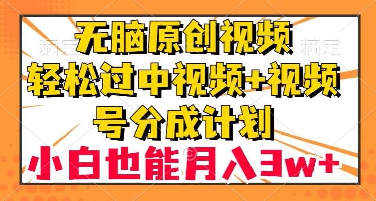无脑原创视频，轻松过中视频+视频号分成计划，小白也能月入3w+【揭秘】-讯领网创